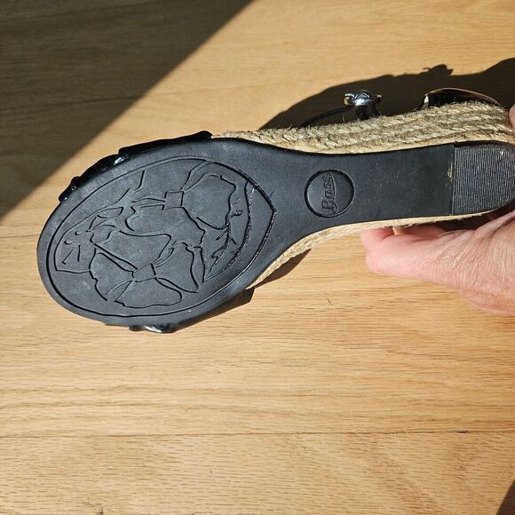 Bass Sandals Women's Size 7.5M Black‎ Faux Leather  Open Toe Wedges "Valerie" - Picture 6 of 6